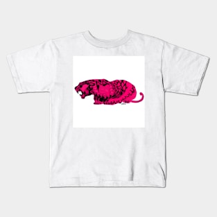 giant beast asian tiger ecopop in red pink in the wild pattern Kids T-Shirt